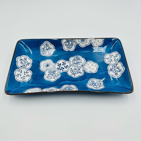 Chinese Floral Blue & White Porcelain Hand Painted Sushi Plates 4 Large 3 Small - Picture 7 of 16